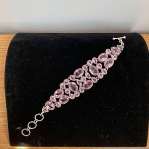 925 Stamped Silver Hand Crafted and Pink Kunzite Crystal Cabochons Bracelet